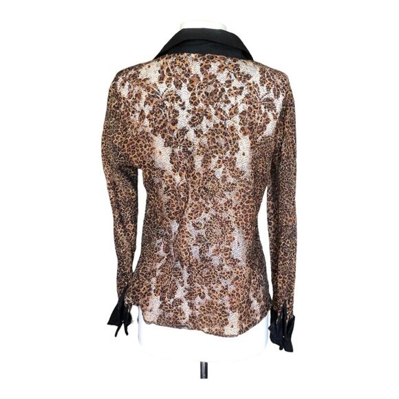 Vintage Richard Malcolm Black Unlined Mesh Lace Button Front Long Sleeve Blouse - Picture 4 of 13